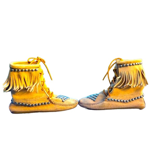 OOAK Y2K Bess Studded Fringed Minnetonka moccasins - Picture 5 of 14